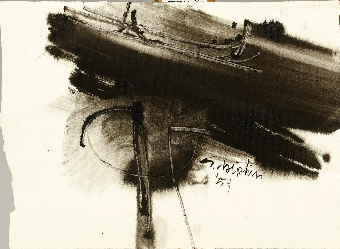 GIANNI BERTINI Untitled.: Untitled. 1959. Ink on paper. Cm 28,50 x 21,00. Signed and dated lower right. Agrifoglio Gallery, Milan, authenticity certificate on photo.