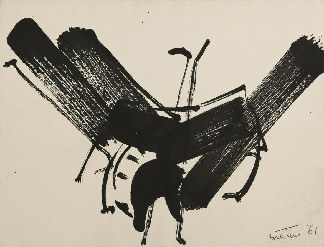 GIANNI BERTINI Untitled.: Untitled. 1961. Ink on paper. Cm 32,50 x 25,00. Signed and dated lower right. Agrifoglio Gallery, Milan, authenticity certificate on photo.