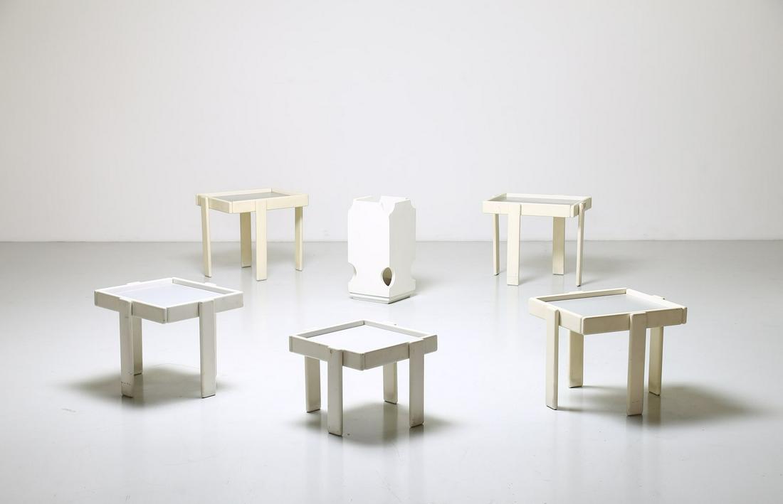 MANIFATTURA ITALIANA   Five coffee tables and umbrella (1 of 3)