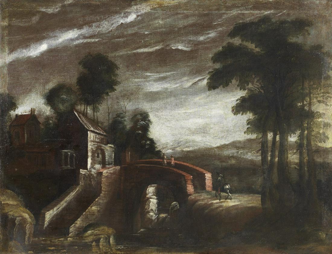 ARTISTA DEL XVII SECOLO  Landscape with a bridge and (1 of 2)