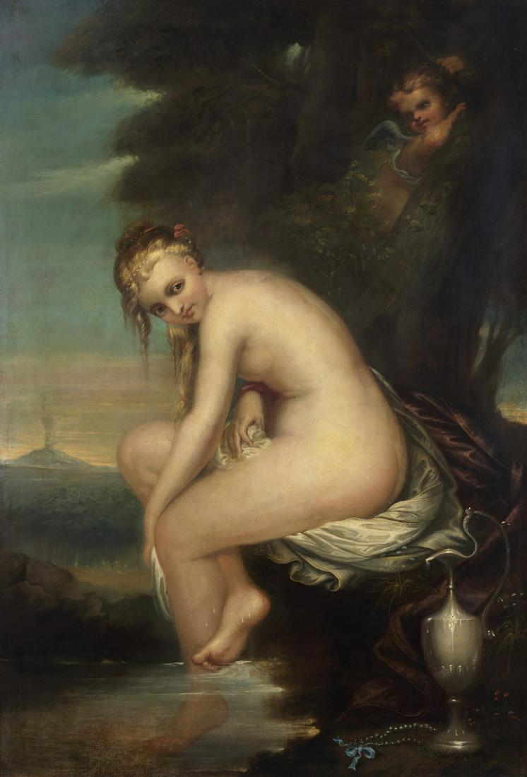 ARTISTA DEL XIX SECOLO  Bather with Vesuvius in the (1 of 3)