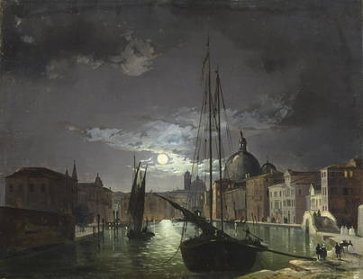 IPPOLITO CAFFI Venetian nocturnal in Grand Canal.: Venetian nocturnal in Grand Canal. Oil on canvas . Cm 35,00 x 47,00. We are grateful to Annalisa Scarpa Sonino for confirming the authenticity of the artwork after direct viewing of the painting that