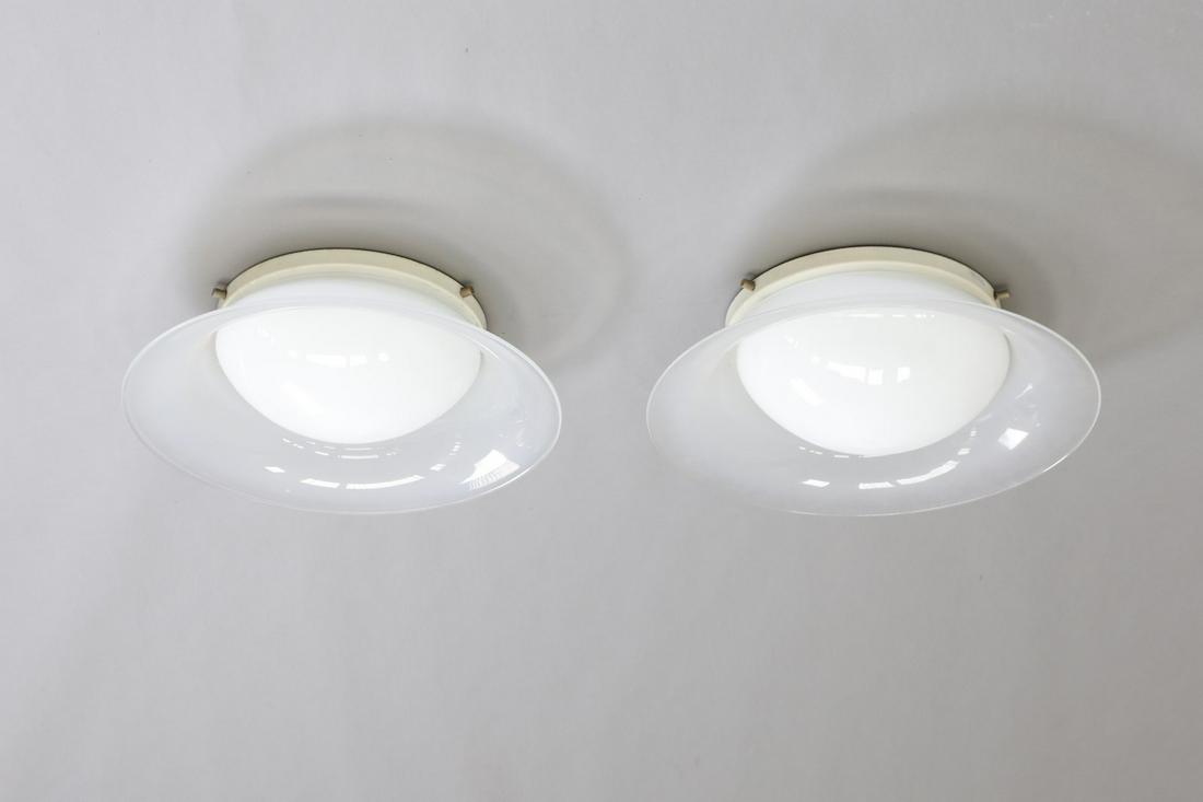LUCIANO VISTOSI Pair of ceiling lights, 50s.: Pair of ceiling lights, 50s. Murano glass.. Cm 49,00 x 12,00.