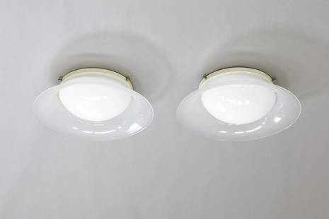 LUCIANO VISTOSI Pair of ceiling lights, 50s.: Pair of ceiling lights, 50s. Murano glass.. Cm 49,00 x 12,00.