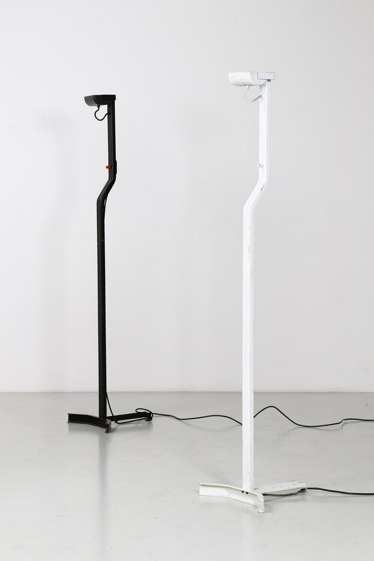 KAZUHIDE TAKAHAMA Pair of standard lamps, Sirio T: Pair of standard lamps, Sirio T model, Sirrah production, 1977. (2). Painted metal.. Cm 45,00 x 186,00 x 45,00. Literature: Domus, n. 586, September 1987, pag. 31