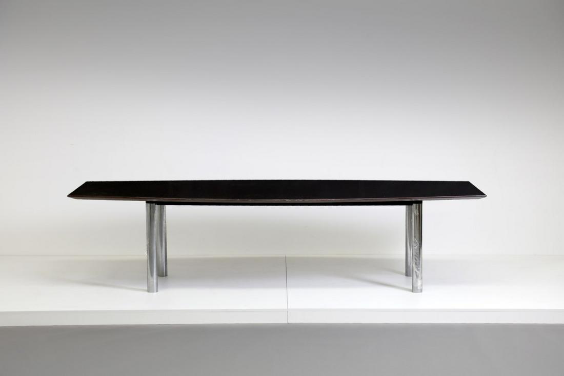 FLORENCE KNOLL BASSETT Table, 70s.: Table, 70s. Laminated wood and chromed metal.. Cm 300,00 x 70,00 x 120,00. 1520