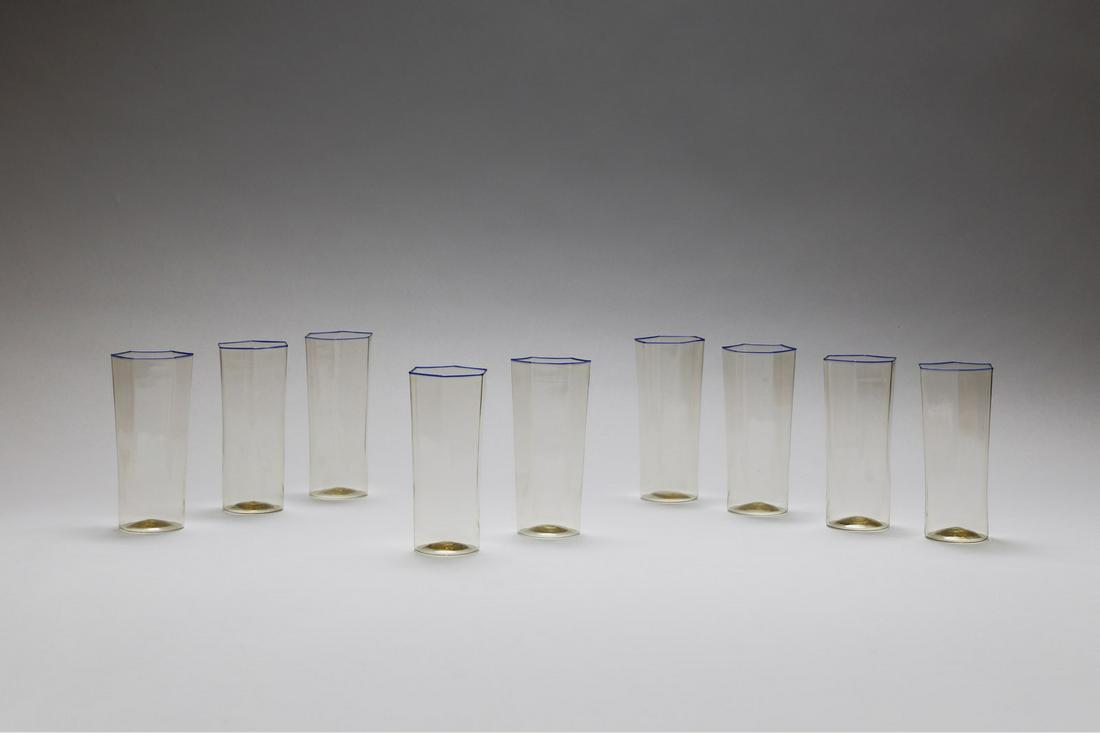 CARLO SCARPA Venini Cappellini production nine glasses,: Venini Cappellini production nine glasses, 20s. Murano glass.. Cm 6,00 x 13,00.