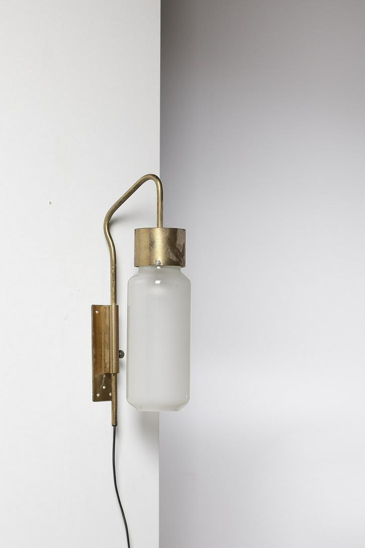 LUIGI CACCIA DOMINIONI LP10 Bidone wall light, Azucena: LP10 Bidone wall light, Azucena production, 1958. Opal glass and brass.. Cm 21,00 x 55,00.