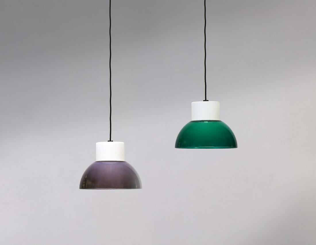 GINO SARFATTI Pair of ceiling lights, model 2130,: Pair of ceiling lights, model 2130, Arteluce production, 1969. (2). Methacrylate glass.. Cm 34,00 x 27,00 x 34,00. Literature: Bibliografia: Romanelli M., Severi S., Gino Sarfatti opere scelte 1938-19