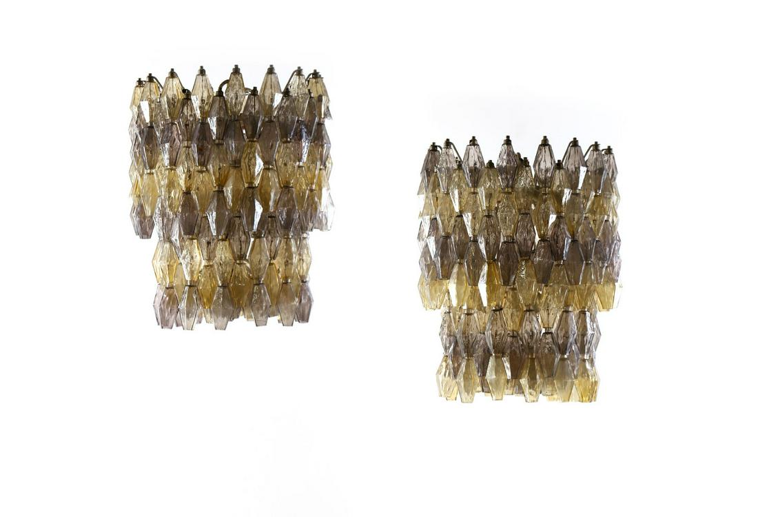 CARLO SCARPA Pair of ceiling lights, Poliedri model,: Pair of ceiling lights, Poliedri model, Venini production, 60s. (2). Murano glass and painted metal.. Cm 65,00 x 80,00 x 65,00.