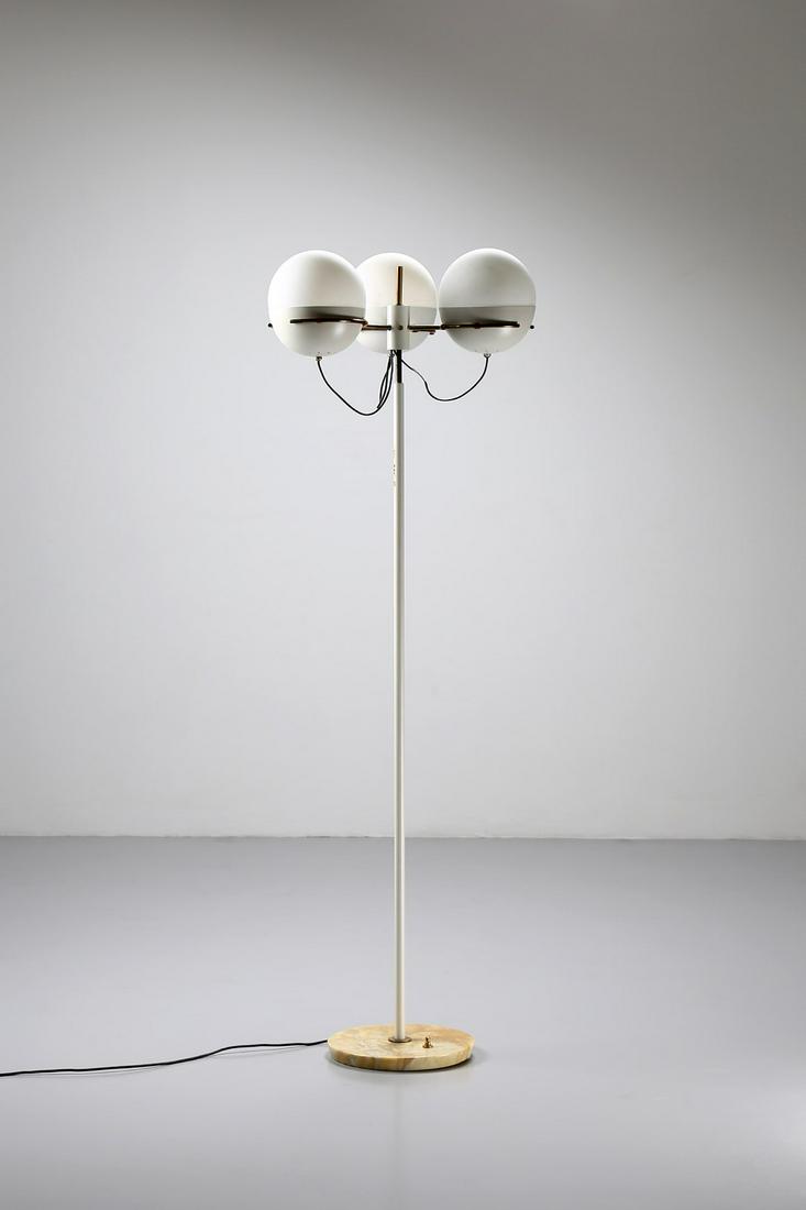 ANGELO BROTTO Standard lamp, Esperia production, 50s.: Standard lamp, Esperia production, 50s. Brass, marble and satin glass.. Cm 55,00 x 170,00 x 55,00.