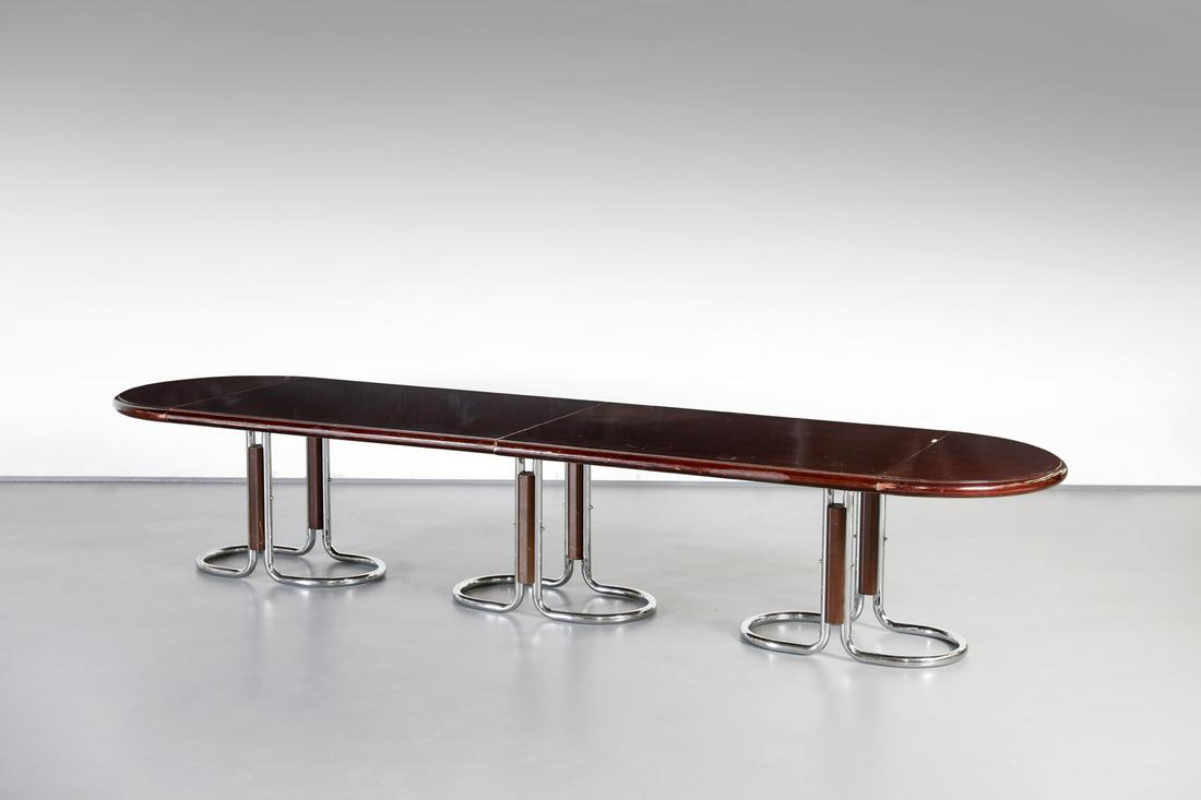 GIOTTO STOPPINO 80s table.: 80s table. Chromed metal and lacquered wood. Cm 270,00 x 78,00 x 112,00. 3283