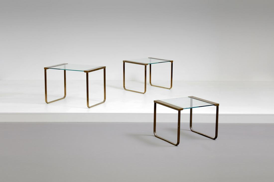 GALLOTTI E RADICE Three coffee tables, 60s.: Three coffee tables, 60s. Brass and cut crystal.. Cm 55,00 x 42,00 x 40,50.