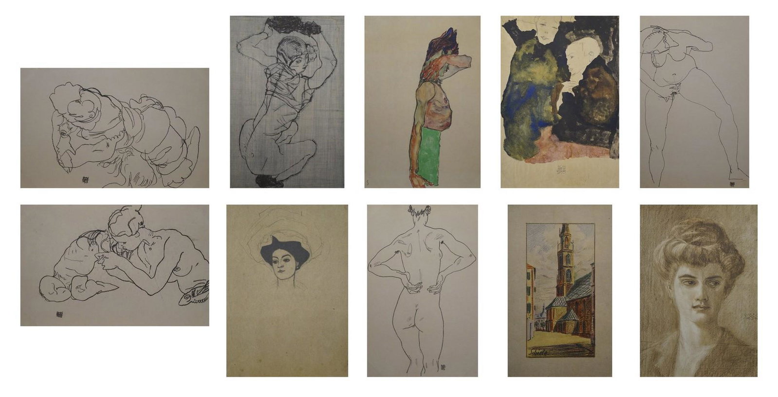 EGON SCHIELE Untitled.: Untitled. Silkscreen (complete folder). Cm 43,00 x 64,00. Cmplete foder of 10 lithografs. Ed. 248/600. Editionn Siedler in collabiration with Dorotheum, Wien.Certificate of authentication, signed in s