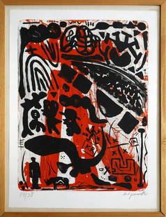 A.R. PENCK Untitled.: Untitled. Lithograph. Cm 60,00 x 80,00. 77/90. Edition and signature lower in pencil. Provenance: Lucio Amelio Collection. Frame present