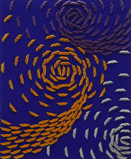 RICCARDO GUSMAROLI Vortice blu.: Vortice blu. 2019. Mixed media and applications on canvas. Cm 45,00 x 55,00. At the back title and signature. Artist's authenticity certificate on photo. Publication: Riccardo Gusmaroli Arte/Fatti, Pr