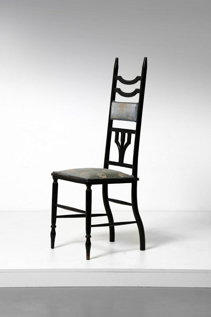 CHARLES FRANCIS ANNESLEY VOYSEY attributed. Chair, end: attributed. Chair, end of 19th Century. . Lacquered wood and fabric. Cm 36,00 x 120,00 x 42,00.