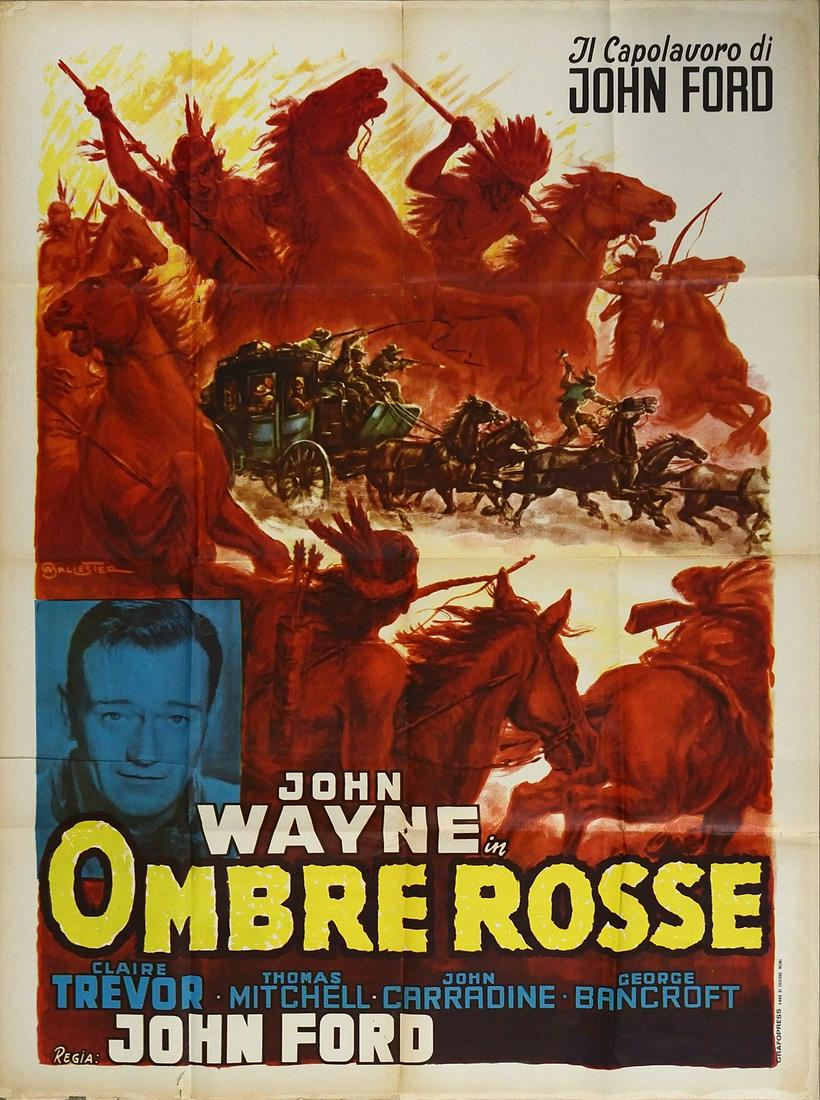 JOHN FORD Stagecoach.: Stagecoach. 1939. Poster. Cm 100,00 x 140,00. Originale vintage movie poster. II edition end of '60s. Illustrator Ballester. Condition A.