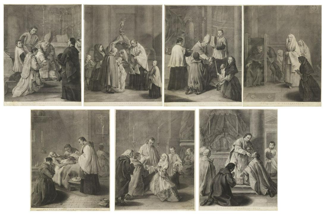 MARCO ALVISE PITTERI The seven sacraments.: The seven sacraments. Engravings. Cm 45,50 x 59,00. From Pietro Longhi. Defects.