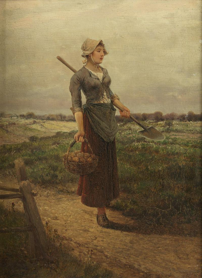 LUIS JIMENEZ Y ARANDA Portrait of a shepherdess.: Portrait of a shepherdess. Oil on board. Cm 24,00 x 31,00. Signature and dated lower left, 1890. Frame present