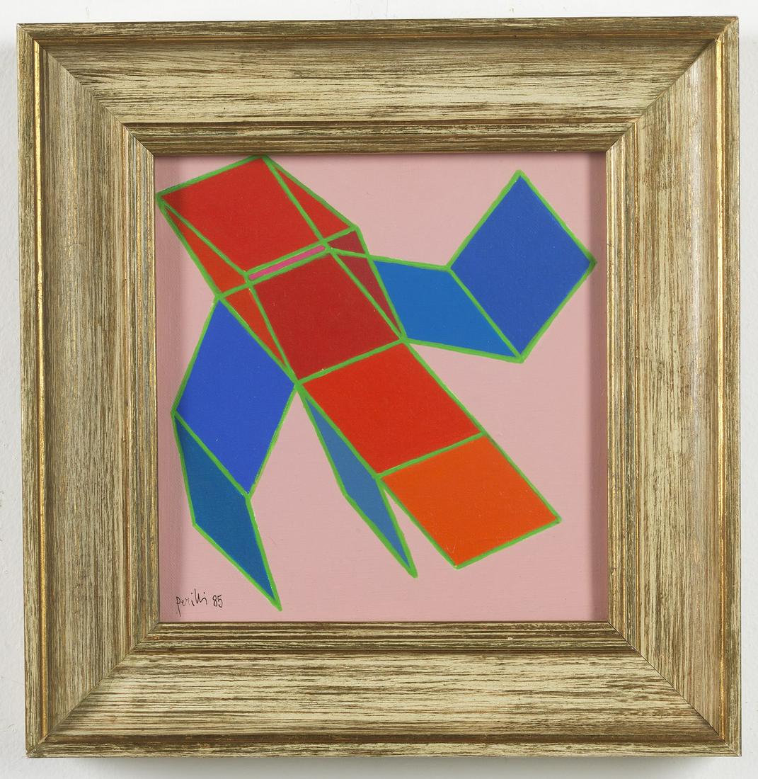 ACHILLE PERILLI Untitled (Stoico).: Untitled (Stoico). 1985. Mixed media on canvas. Cm 20,00 x 20,00. Signature and year lower left. At the back signature, title and year. Artist's authenticity certificate on photo. Pace Gallery, Milan