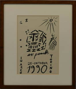 A.R. PENCK In Arco 25 Oktober 1990 Torino.: In Arco 25 Oktober 1990 Torino. 1990. Pastels on paper. Cm 25,00 x 35,00. Publicated on the cover of the catalogue "A.R. Penck recent works" 1990.. Frame present