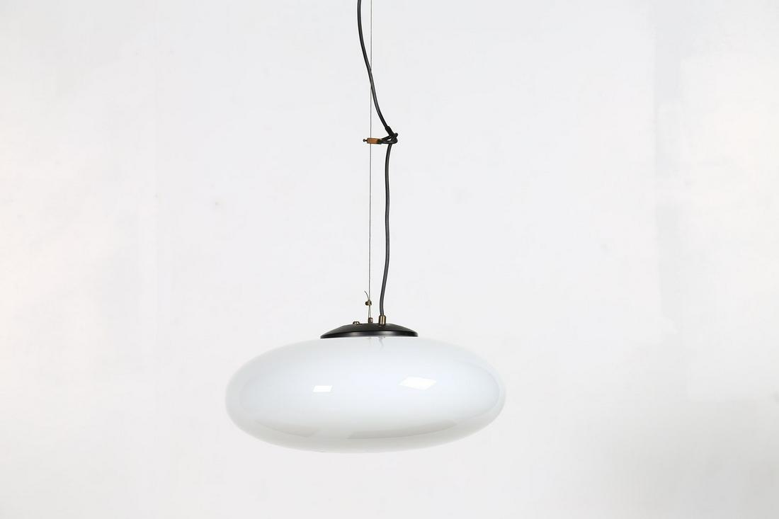 ROSSINI ILLUMINAZIONE Ceiling light, 172 model, 1960s.: Ceiling light, 172 model, 1960s. Painted metal, satin opal glass.. Cm 45,00 x 60,00 x 45,00. Literature: catalogo Rossini illuminazione, p. 15
