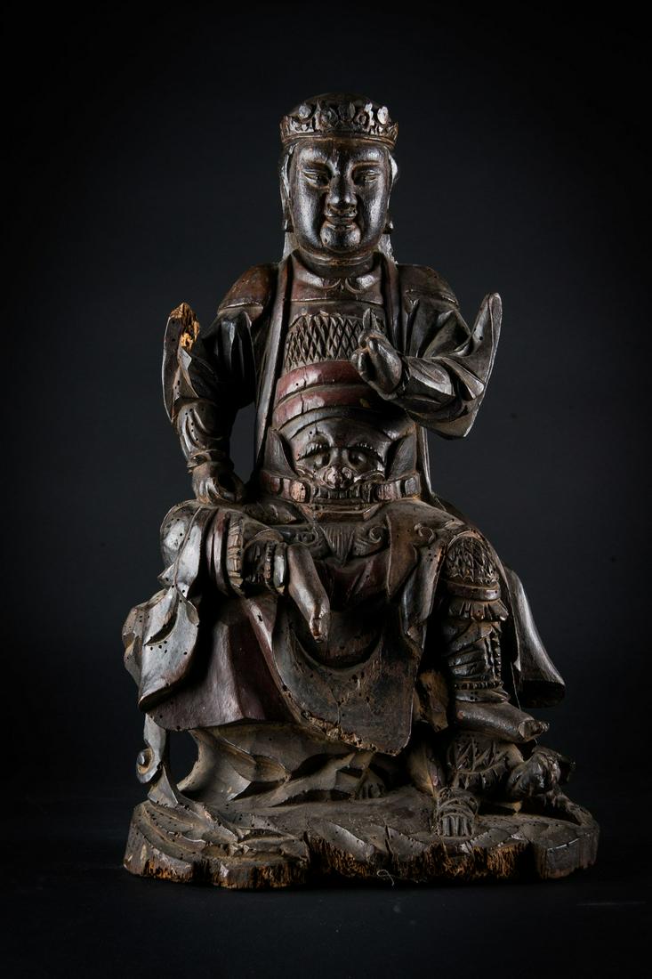 Arte Cinese A wooden figure of seated GuandÃ¬China,: Chinese Art A wooden figure of seated GuandÃ¬China, Ming dynasty . . Cm 26,00 x 44,00.