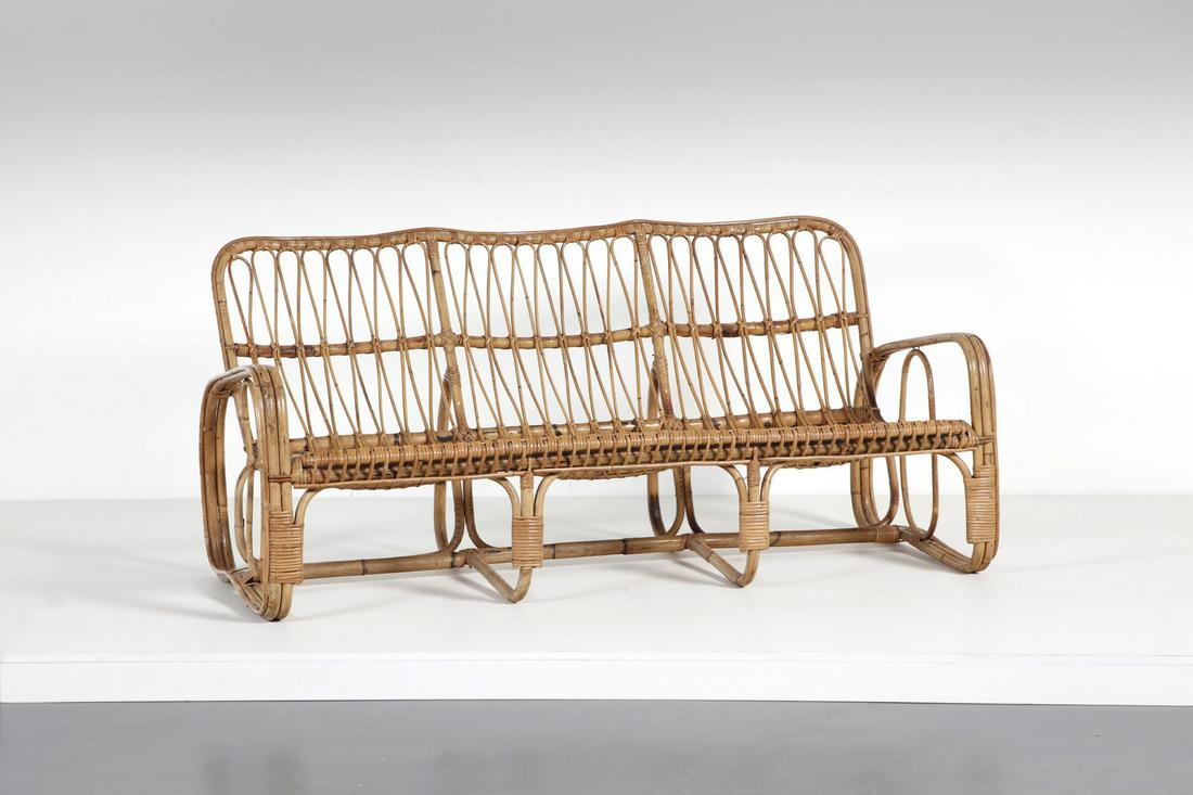 MANIFATTURA ITALIANA Sofa.: ITALIAN WORK Sofa. Bamboo.. Cm 168,00 x 78,00 x 72,00. 1960s.