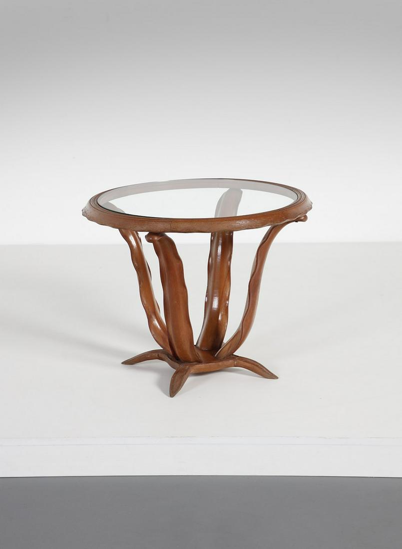 ANZANI MOBILI Coffee table.: Coffee table. Cherry wood and glass.. Cm 60,00 x 50,00 x 60,00. 1940s.