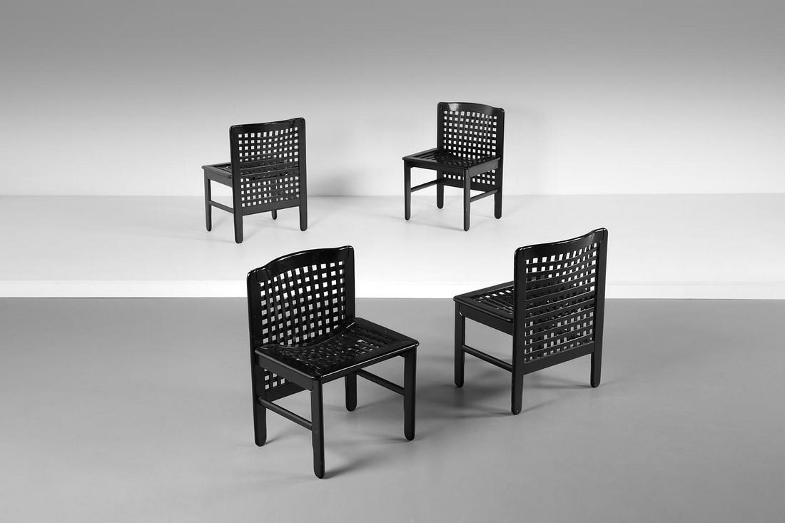 GIAMPIERO VITELLI & TITINA AMMANNATI Four chairs,: Four chairs, Pozzi e Verga production . Lacquered wood.. Cm 54,00 x 75,00 x 50,00. late 1970s.