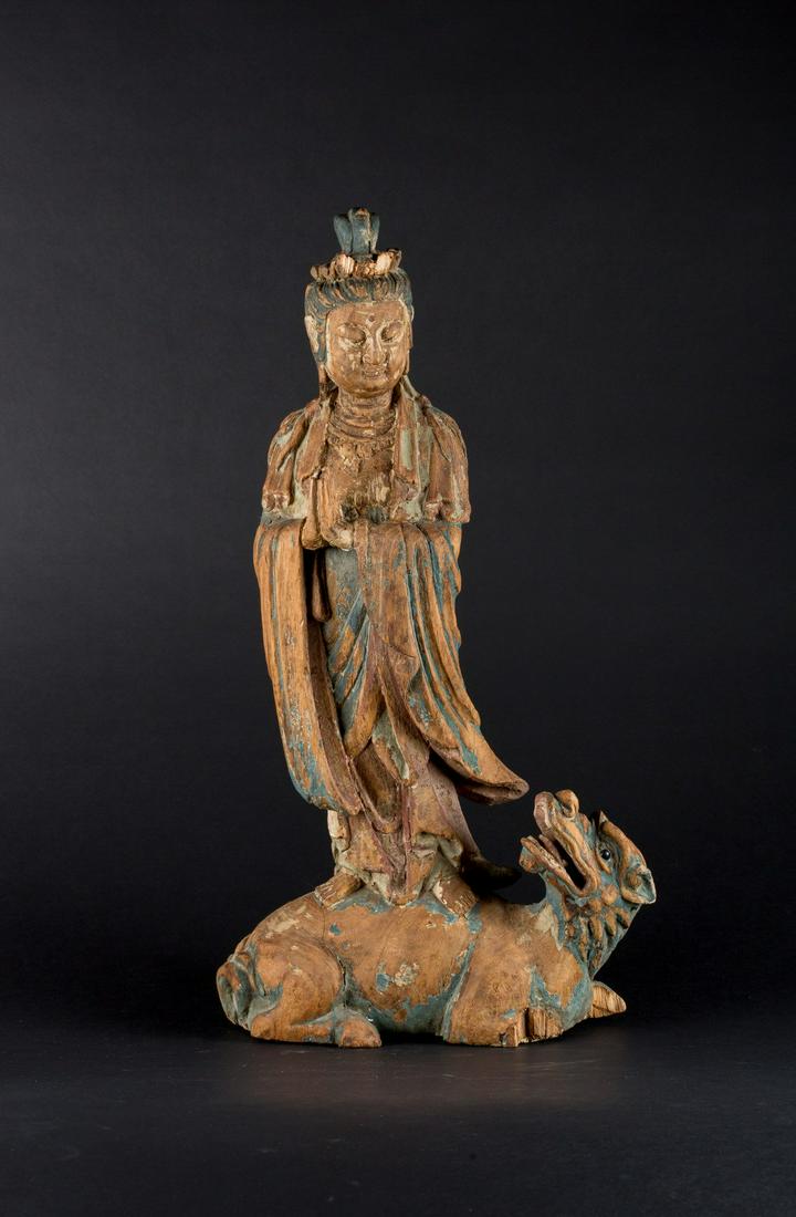 Arte Cinese  A polychrome wooden figure of Bodhisattva (1 of 5)