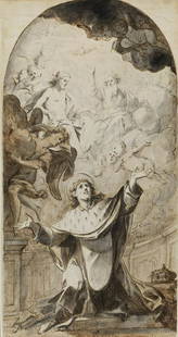ANTONIO BALESTRA Attributed to. St Louis of the French.: Attributed to. St Louis of the French. Markers and pencil on paper. Cm 20,50 x 40,00. At the back shows the number 957.