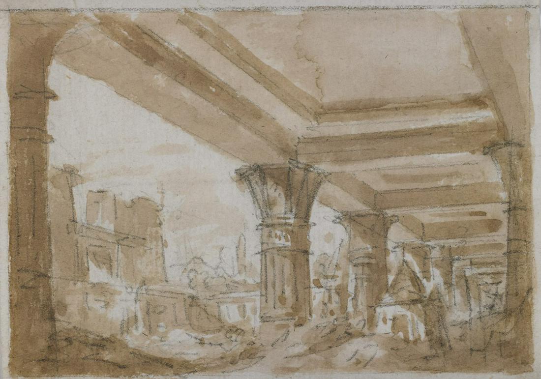 FILIPPO JUVARRA Attributed to. Study for an: Attributed to. Study for an architecture. Watercolour and pencil on paper. Cm 9,50 x 6,80.