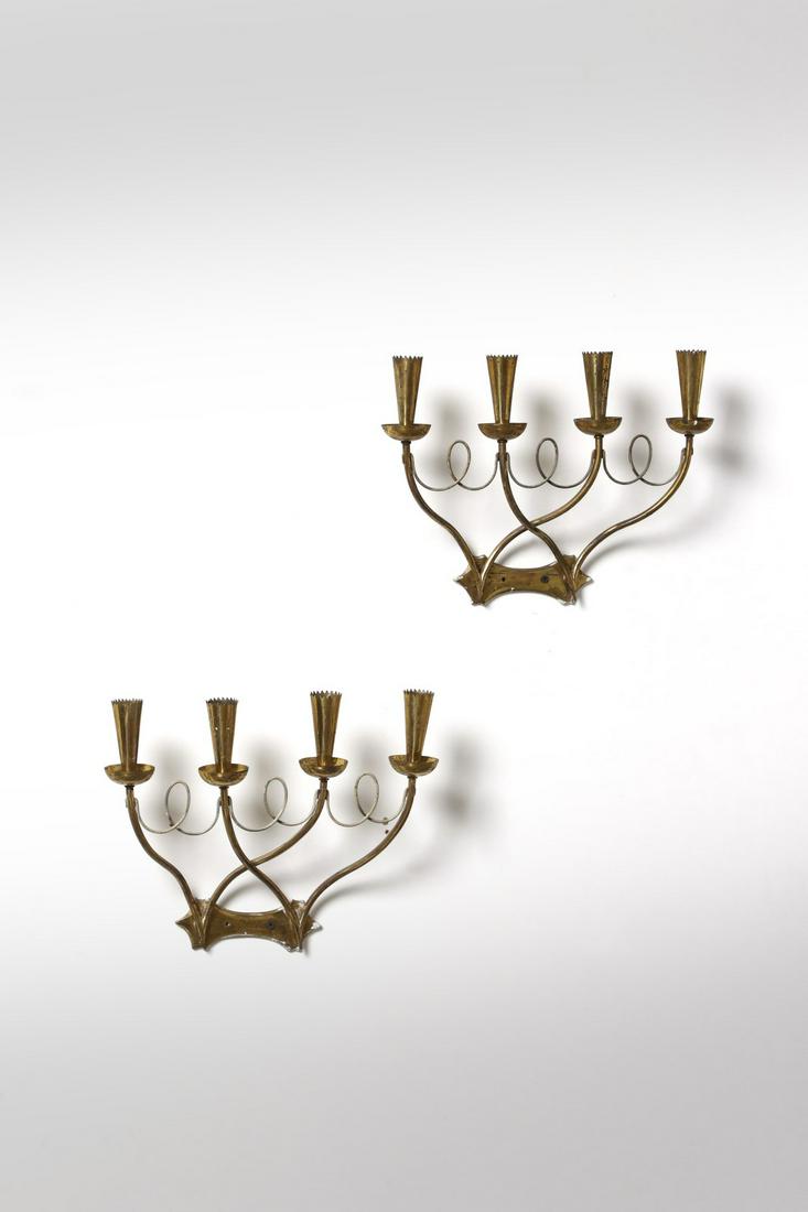 CESARE LACCA Pair of wall lamps.: Pair of wall lamps. Brass.. Cm 39,00 x 30,00 x 9,50. 1950s.