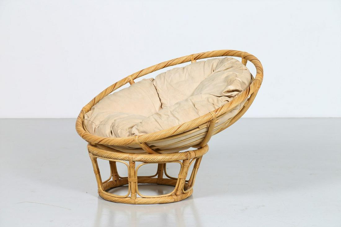 MANIFATTURA ITALIANA Armchair.: ITALIAN WORK Armchair. Bamboo and fabric.. Cm 116,00 x 77,00. 1970s.