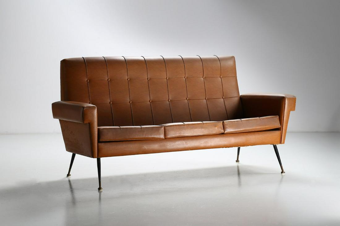 MANIFATTURA ITALIANA Sofa.: ITALIAN WORK Sofa. Lacquered metal and skai.. Cm 175,00 x 88,00 x 84,00. 1960s