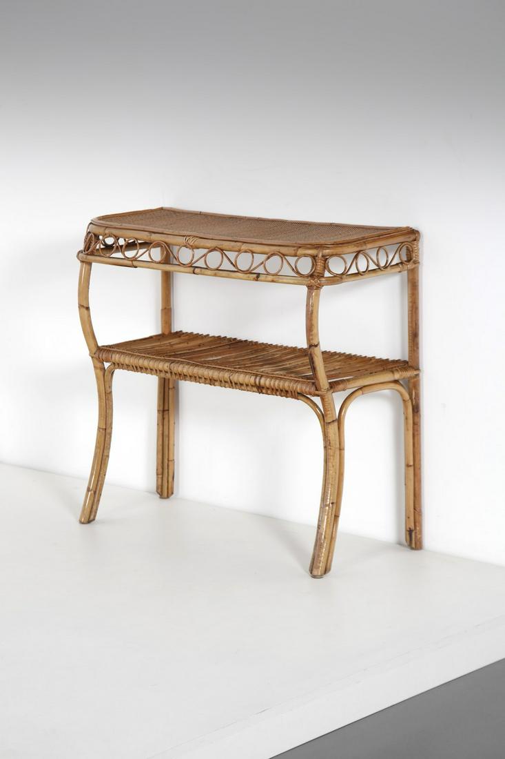MANIFATTURA ITALIANA Console.: ITALIAN WORK Console. Wicker and bamboo.. Cm 84,00 x 83,00 x 38,00. 1960s.