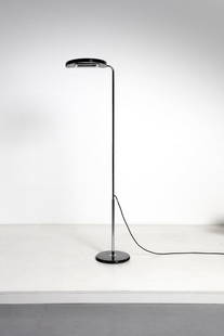 BRUNO GECCHELIN Mezzaluna floor lamp, Skipper: Mezzaluna floor lamp, Skipper production. Chromed metal, marble and plastic material.. Cm 56,00 x 182,00 x 56,00. 1970s/1980s, halogen.