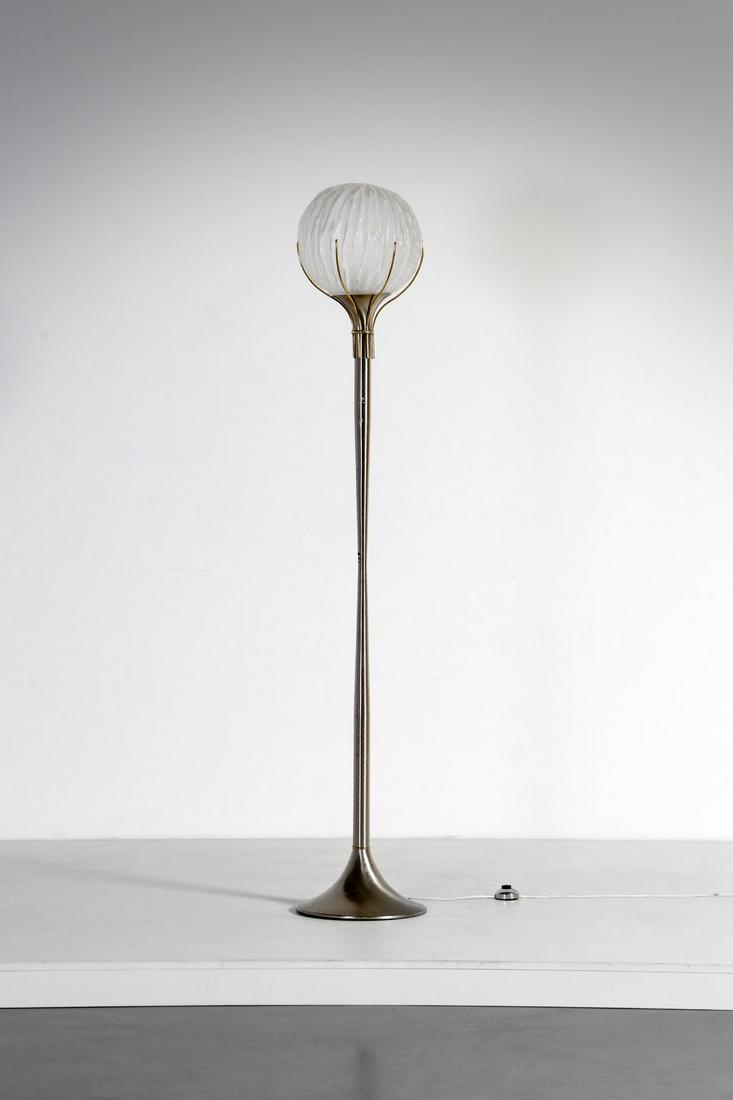ANGELO BROTTO Floor lamp, Esperia production.: Floor lamp, Esperia production. Nickel-plated brass and glass.. Cm 30,00 x 180,00. 1960s.