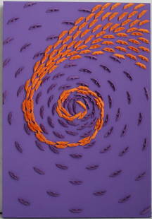 RICCARDO GUSMAROLI Vortice viola.: Vortice viola. 2021. Mixed media and applications on canvas. Cm 45,00 x 65,00. Signature at the back. Riccardo Gusmaroli Archive authenticity certificate on photo.