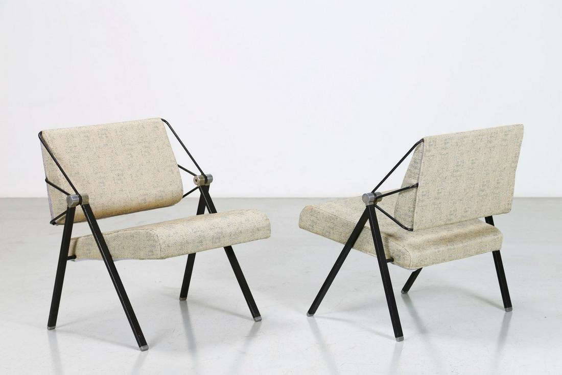 BIEFFEPLAST Pair of armchairs.: Pair of armchairs. Lacquered metal and fabric.. Cm 69,00 x 74,00 x 64,00. 1960s
