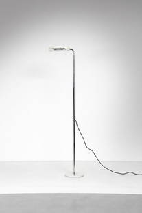 BRUNO GECCHELIN Mezzaluna floor lamp, Skipper: Mezzaluna floor lamp, Skipper production. Chromed metal and marble.. Cm 44,00 x 180,00 x 32,00. 1970s.