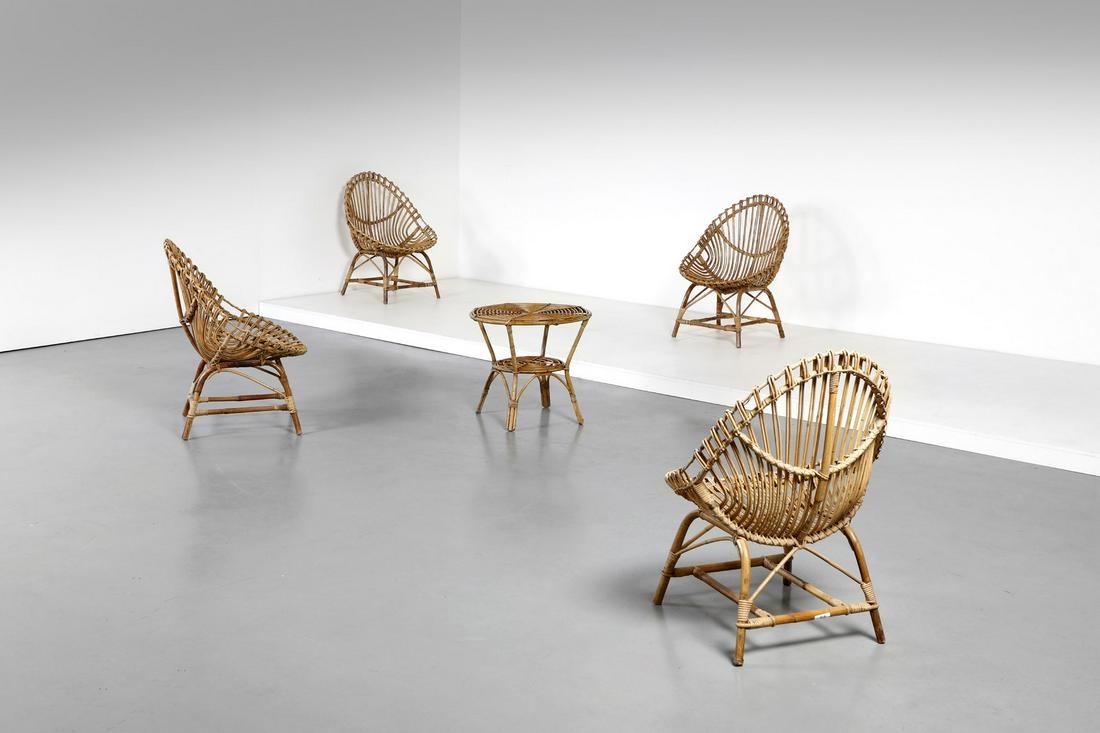 MANIFATTURA ITALIANA   Four chairs and coffee table. (1 of 7)