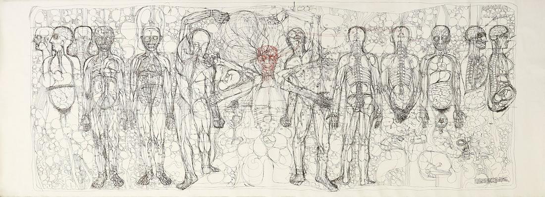 HERMANN NITSCH L'Ultima Cena.: L'Ultima Cena. 1983. Silkscreen print on canvas. Cm 389,00 x 166,00. Publication: Herman Nitsch, Last supper, exhibition catalog, Palazzo delle Stelline, Milan, 30 March - 20 May 200, p.33. No edition