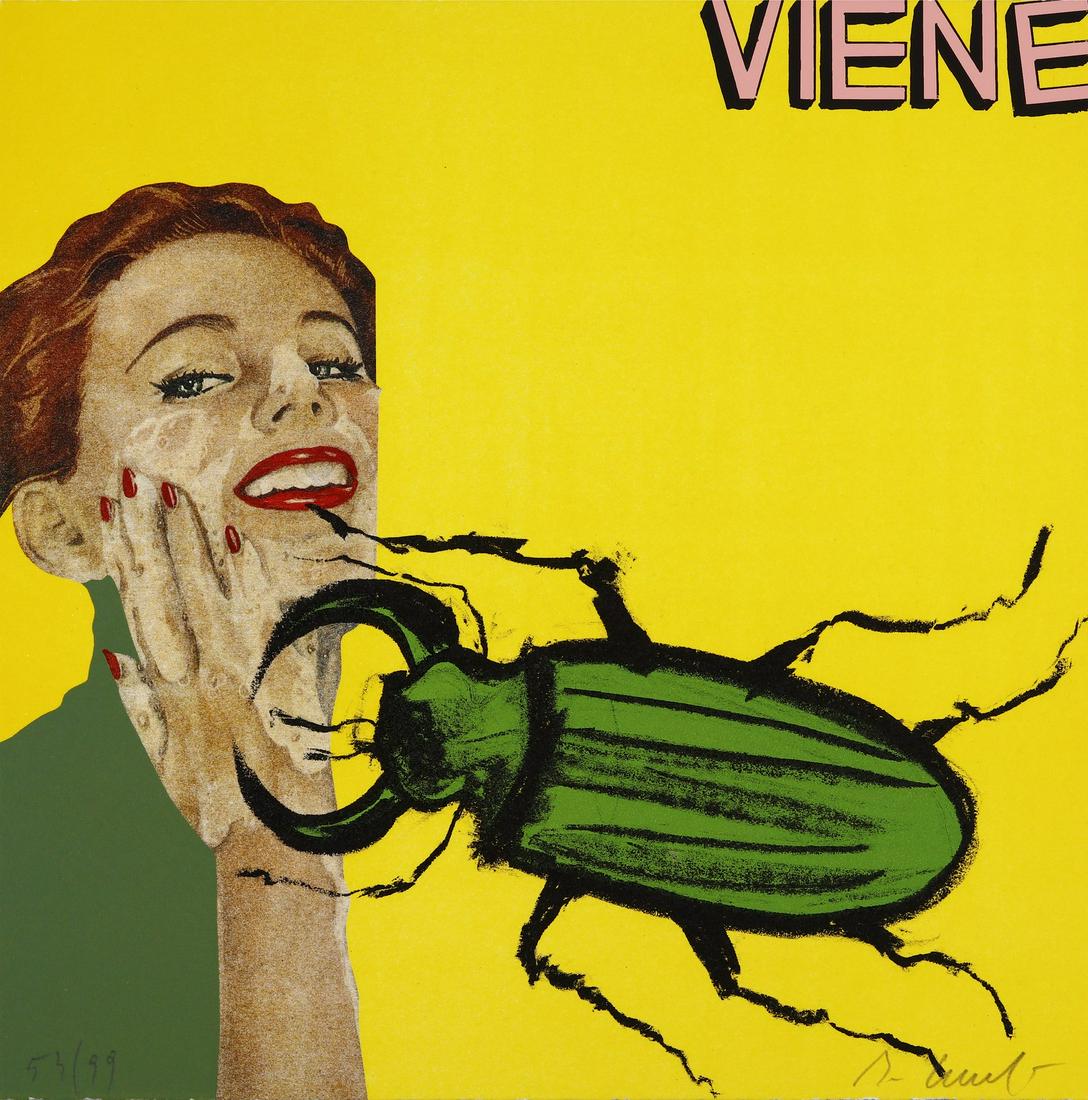 ENZO CUCCHI Viene.: Viene. Silkscreen. Cm 30,00 x 30,00. 53/99. Edition and signature lower in pencil. Title upper right.