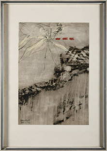 PAOLO BARATELLA Verso il fiore.: Verso il fiore. 1963. Drawing on paper. Cm 35,00 x 50,00. Signature andd title lower left. Frame present