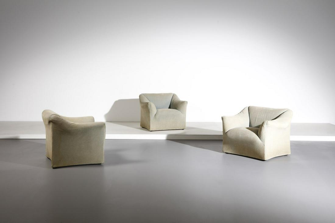 MARIO BELLINI Thre Tentazioni 685 armchairs for: Thre Tentazioni 685 armchairs for Cassina. 1973. Padded fabric.. Cm 100,00 x 76,00 x 90,00. Literature: Giampiero Bosoni, Made in Cassina, Skira, 2008 , p. 233