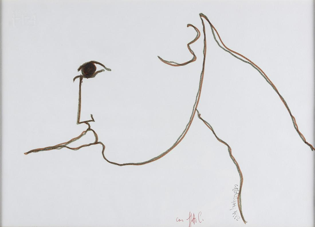 CAROL RAMA Untitled.: Untitled. 1993. Marker on paper. Cm 33,00 x 24,00. Signature, year and dedication lower right. Carol Rama Archive, Turin, authenticity certificate on photo. Frame present