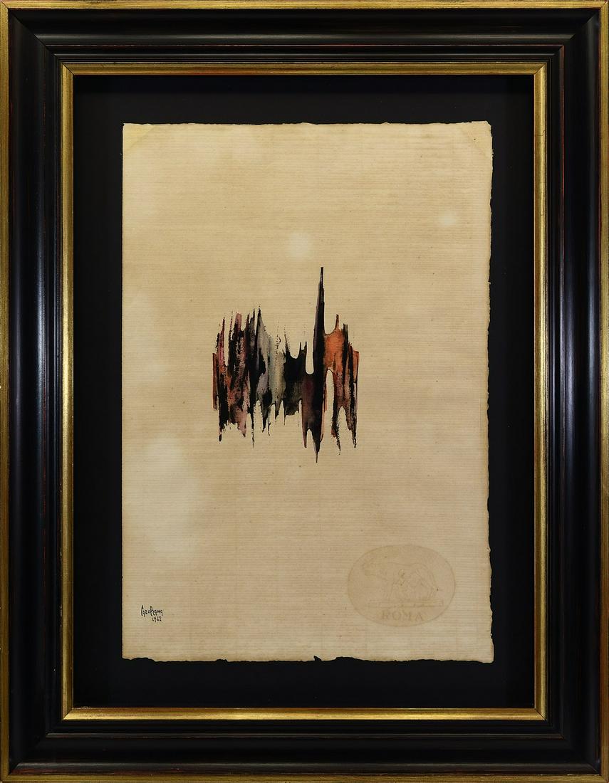 CAROL RAMA Untitled.: Untitled. 1962. Ink on paper. Cm 33,30 x 49,00. Signature and year lower left. Carol Rama Archivem Turin, ajuthenticity certificate on photo. Frame present